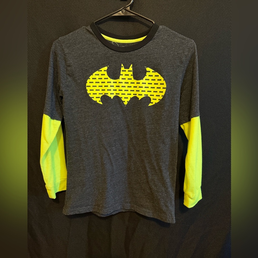 DC Comics Batman Kids Long Sleeve Tee - Charcoal and Neon Yellow
